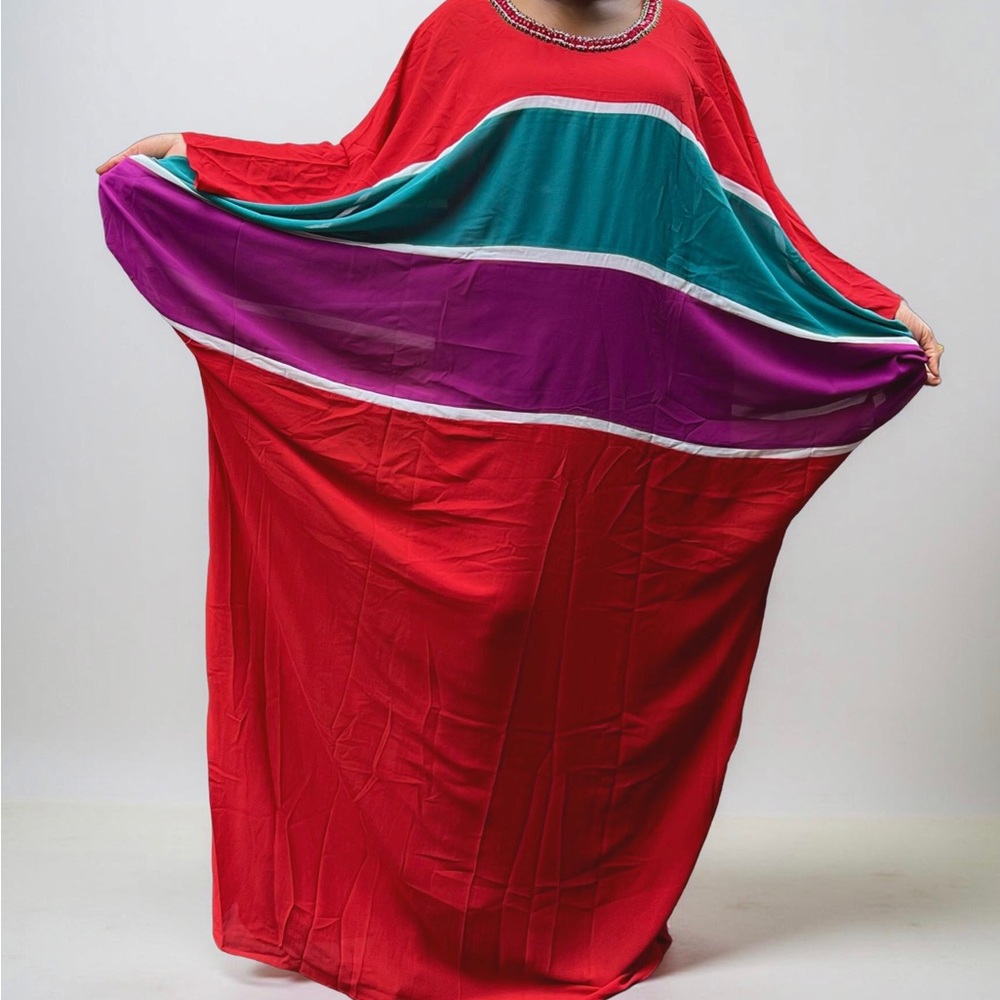 Red Colorful Maxi Kaftan Dress